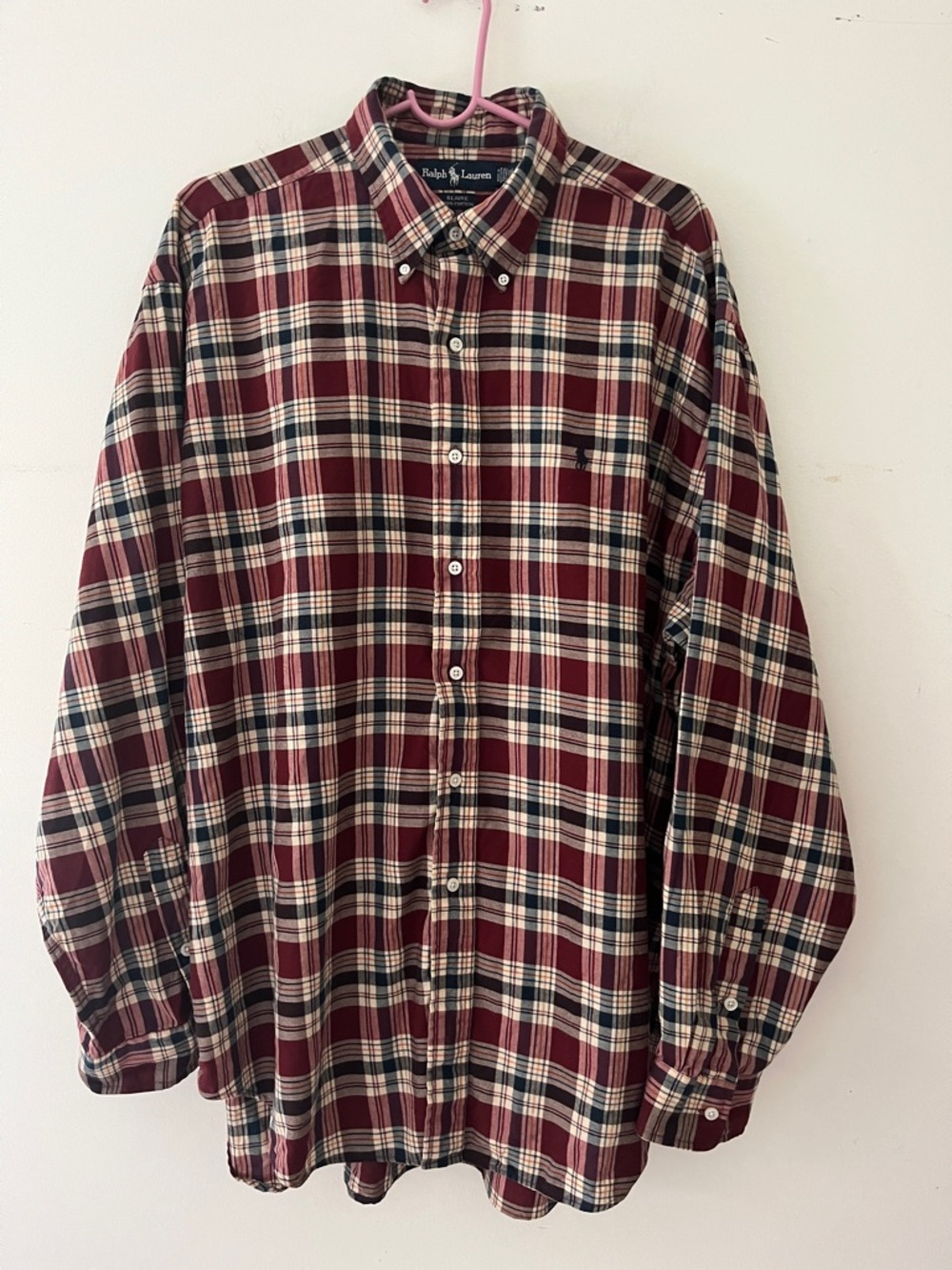 Ralph Lauren Men's Maroon & Navy Plaid Button-Down Shirt 100% cotton Blaire XL